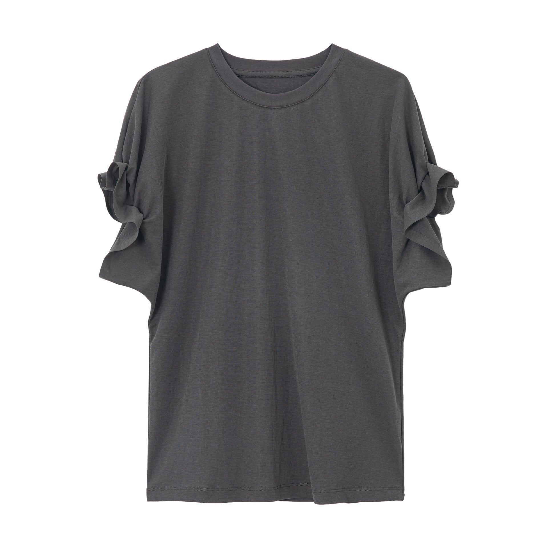 リネン混フリルスリーブドロップショルダーTシャツ【セットアップ可】